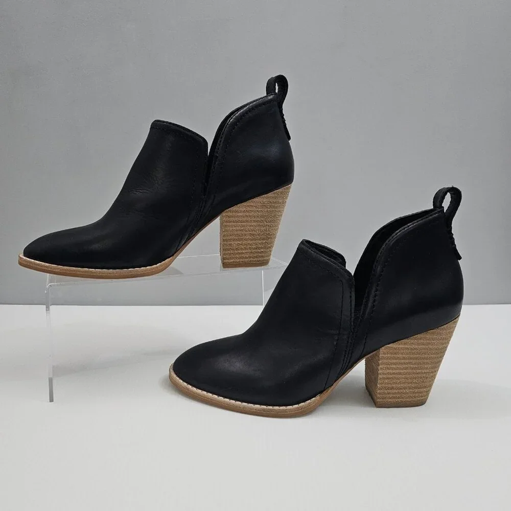 Jeffrey Campbell Rosalee Western Ankle Bootie Womens 8 Black Leather Heel NEW
